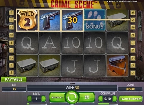 Аппарат Crime Scene - выигрышная комбинация с диким знаком Выигрышная комбинация с диким знаком в аппарате Crime Scene