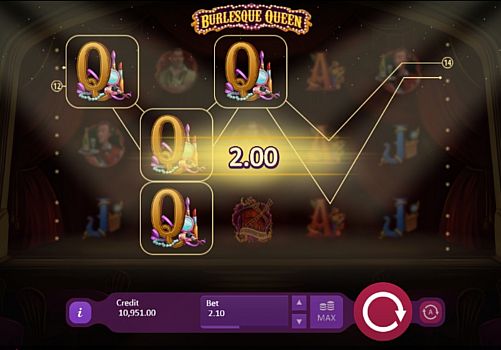 Автомат Burlesque Queen - выигрышная комбинация на линии Выигрышная комбинация на линии в автомате Burlesque Queen