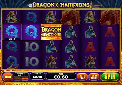 Игровой автомат Dragon Champions - призовая комбинация с диким знаком Призовая комбинация с диким знаком в игровом автомате Dragon Champions