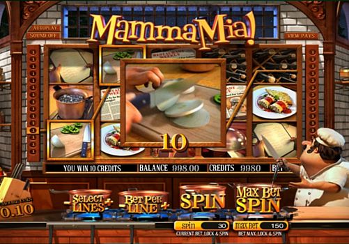 Игровой автомат Mamma Mia - выигрышная комбинация на линии Выигрышная комбинация на линии в игровом автомате Mamma Mia