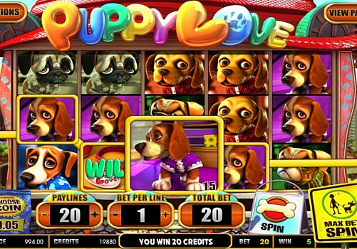 Игровой автомат Puppy Love - призовая комбинация на линии Призовая комбинация на линии в игровом автомате Puppy Love
