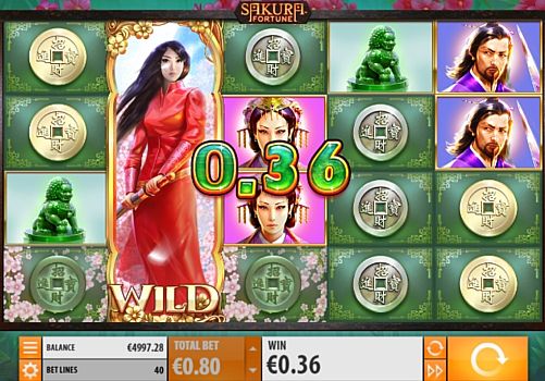 Игровой автомат Sakura Fortune - призовая комбинация на линии Призовая комбинация на линии в игровом автомате Sakura Fortune