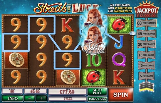 Игровой автомат Streak of Luck - призовая комбинация с Wild Призовая комбинация с Wild в игровом автомате Streak of Luck