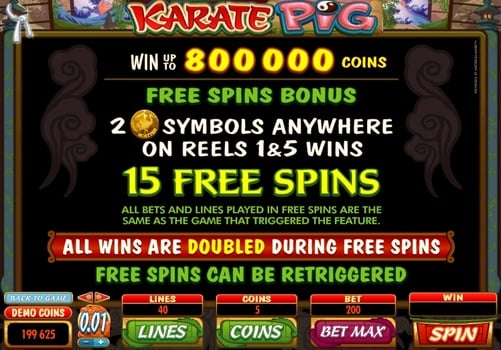 Онлайн аппарат Karate Pig - правила фриспинов Правила фриспинов в онлайн аппарате Karate Pig