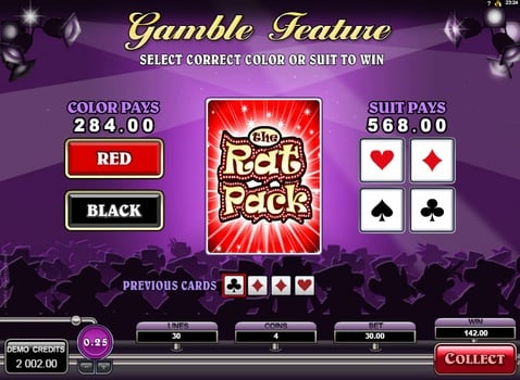 Онлайн автомат The Rat Pack - риск-игра Риск-игра в онлайн автомате The Rat Pack